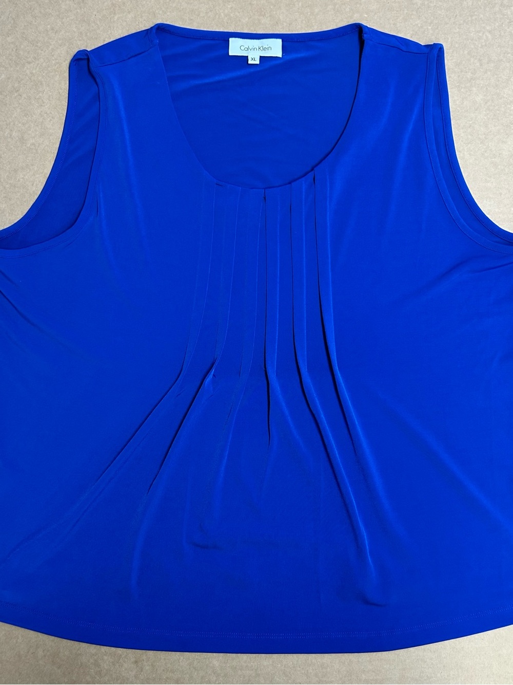 Calvin Klein Bright Blue Pleated Sleeveless Blouse Shirt